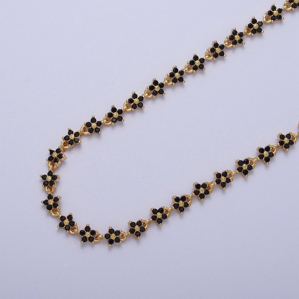 Gold Filled 5mm Black, Clear, Multicolor Flower CZ Unfinished Designed Chain | ROLL-1008 ~ ROLL-1010 Clearance Pricing - DLUXCA