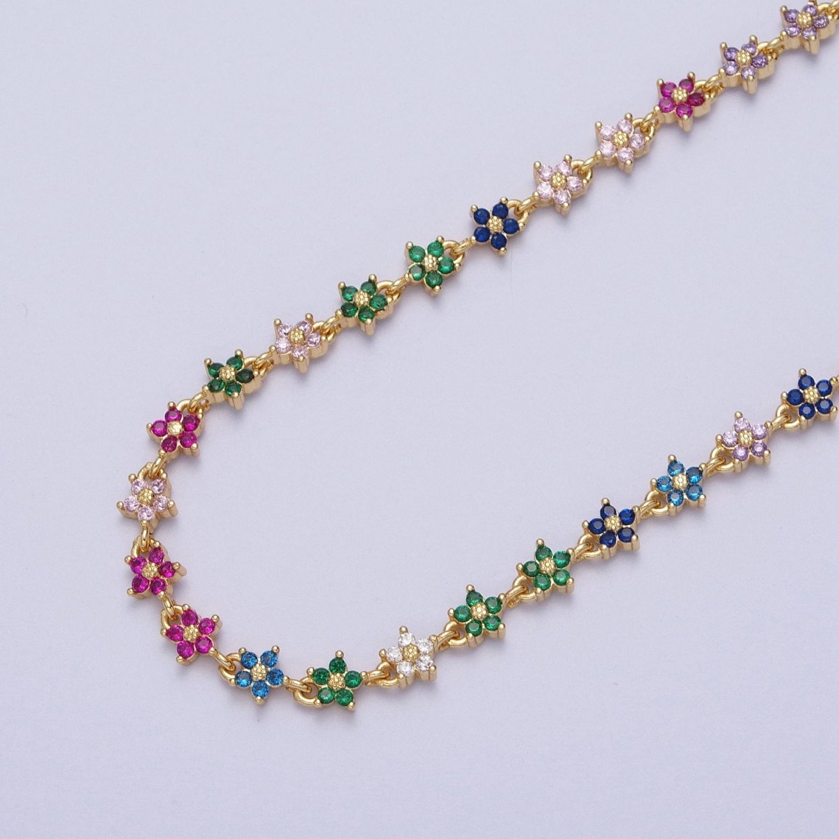 Gold Filled 5mm Black, Clear, Multicolor Flower CZ Unfinished Designed Chain | ROLL-1008 ~ ROLL-1010 Clearance Pricing - DLUXCA