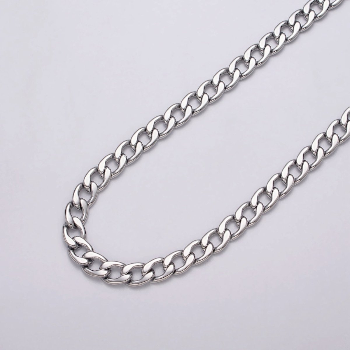 Gold Filled 7.8mm Flat Curb Figaro Unfinished Silver Statement Chain by Yard in Gold & Silver | ROLL-1049, ROLL-1111 Clearance Pricing - DLUXCA