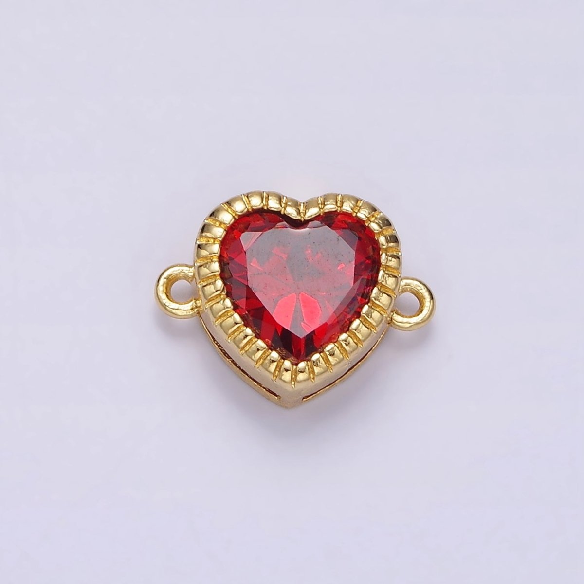 Gold Filled 9.5mm Red, Pink, Clear CZ Heart Line-Textured Connector G-717 - G-719 - DLUXCA