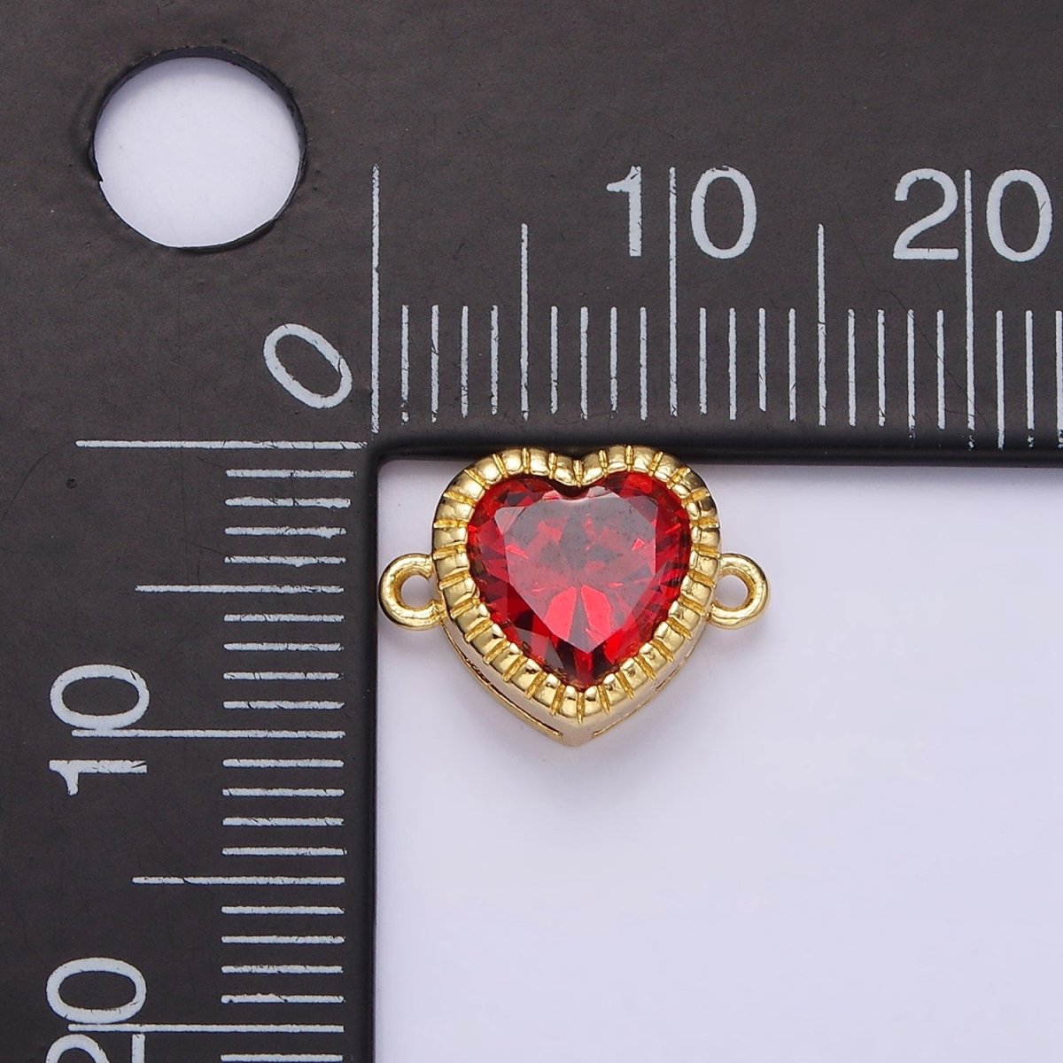 Gold Filled 9.5mm Red, Pink, Clear CZ Heart Line-Textured Connector G-717 - G-719 - DLUXCA