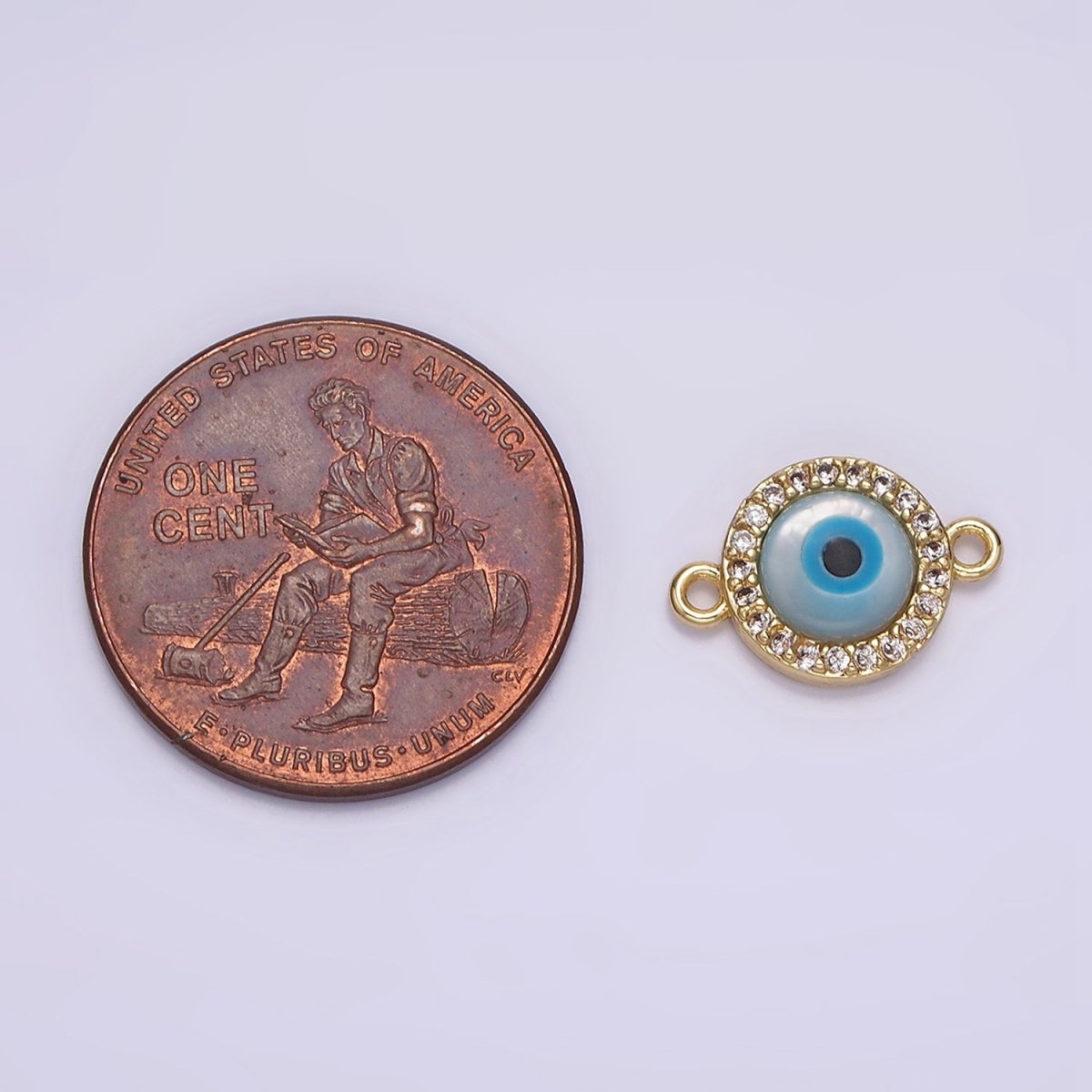Gold Filled 9mm Blue Evil Eye Clear Micro Paved CZ Round Connector G-666 - DLUXCA