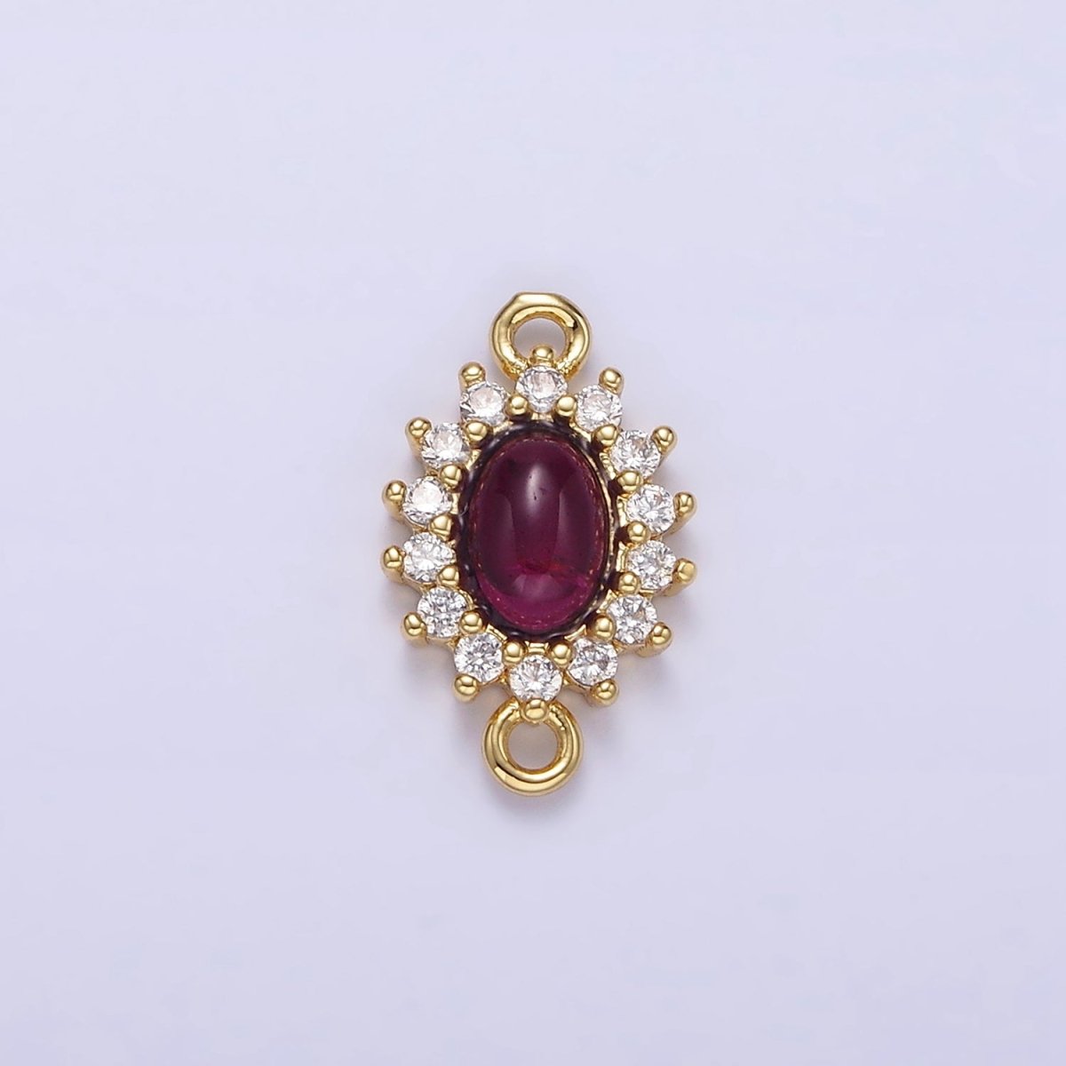 Gold Filled Amethyst Cabochon Clear CZ Lined Oval Connector G-669 - DLUXCA