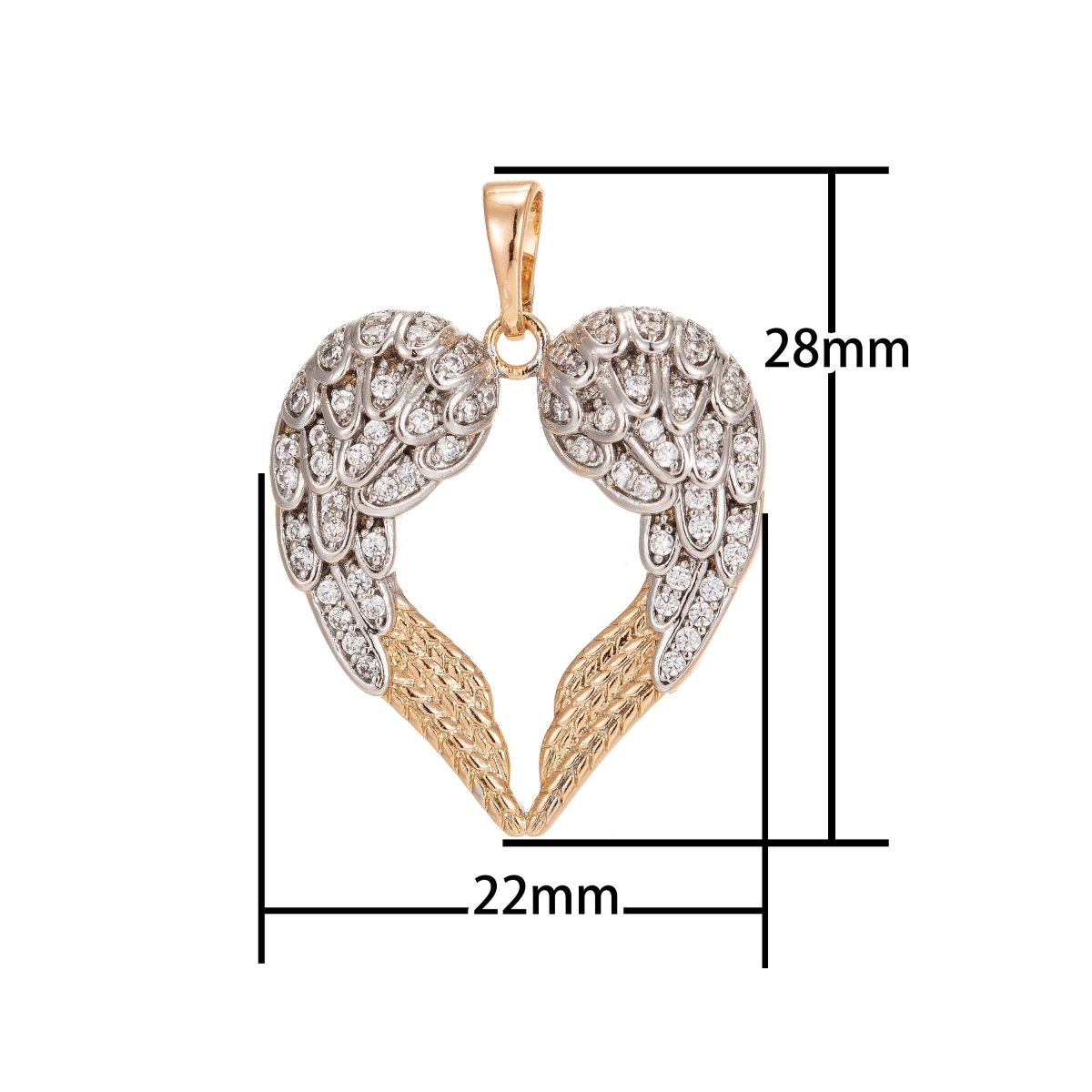 Gold Filled Angel Wing Heart Shaped Charm Micro Pave Heart Shaped Wing Pendant I-191 - DLUXCA