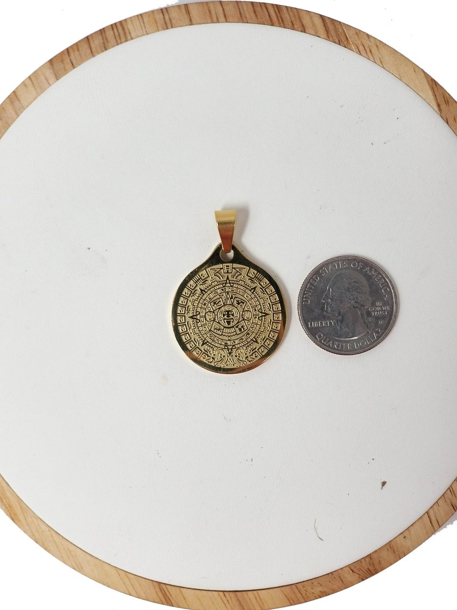 Gold Filled Aztec Mayan Sun Calendar Medallion Pendant Gold Aztec Coin Pendant Boho Charm for Layer Necklace Jewelry Making J-616 - DLUXCA
