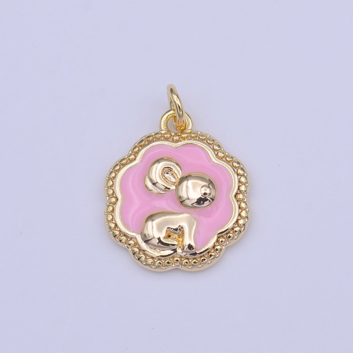 Gold Filled Baby Pink Enamel Mouse Rounded Cloudy Beaded Charm | C-595 - DLUXCA