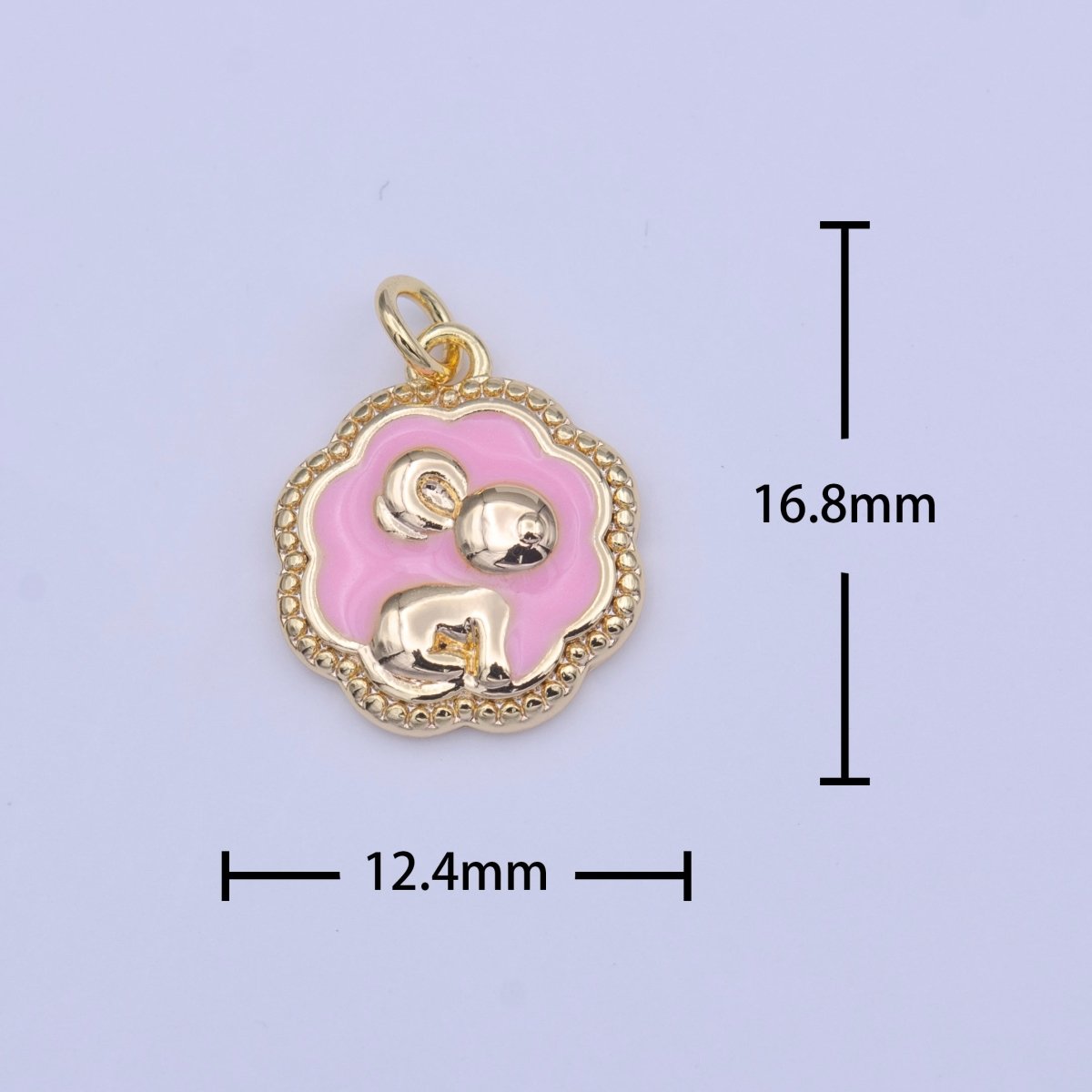 Gold Filled Baby Pink Enamel Mouse Rounded Cloudy Beaded Charm | C-595 - DLUXCA