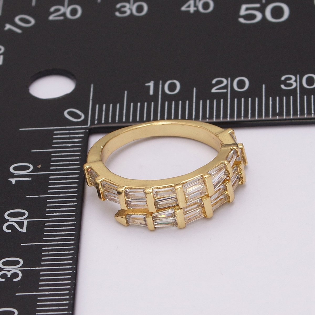 Gold Filled Baguette CZ Stacking Ring, Wrap Baguette Eternity Ring, Gold Stackable Ring Clear Minimalist Ring U-128 - DLUXCA