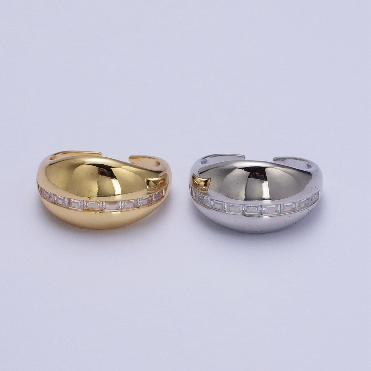 Gold Filled Baguette Lined Chunky Dome Ring in Gold & Silver | Y-388 Y-389 - DLUXCA