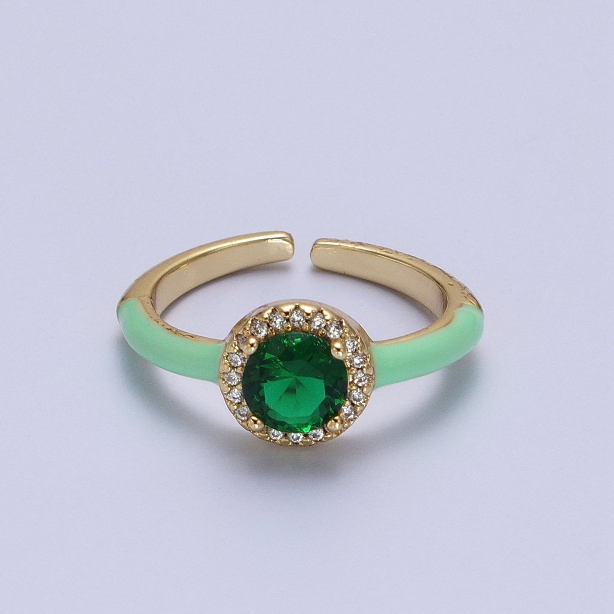 Gold Filled Barbiecore Round Green, White, Pink Micro Paved Enamel Adjustable Ring | Y-343~Y-345 - DLUXCA
