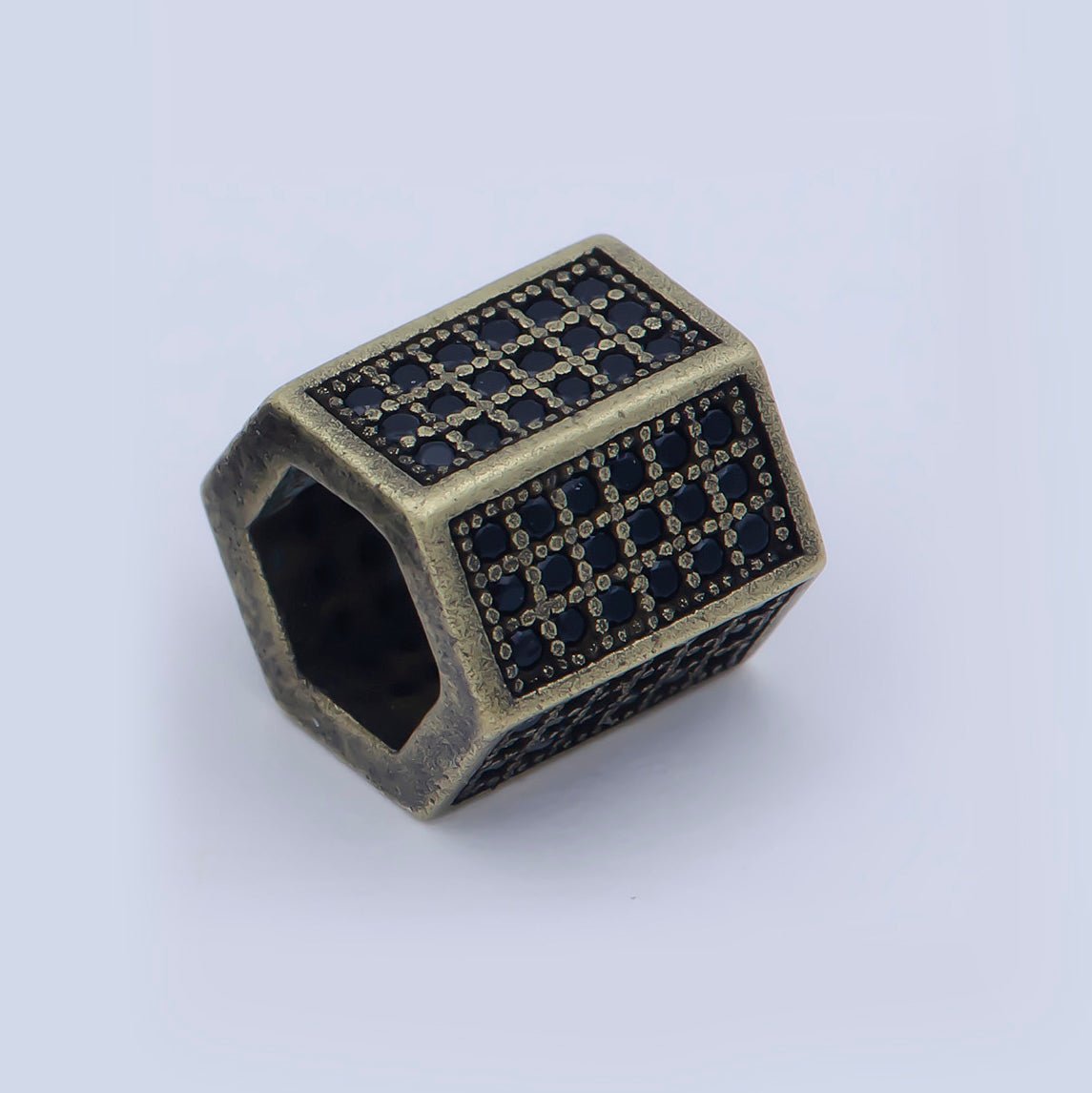 Gold Filled Black Micro Paved Hexagonal Spacer Bead in Antique Gold, Rose Gold & Silver | B-019, B-540, B-541 - DLUXCA