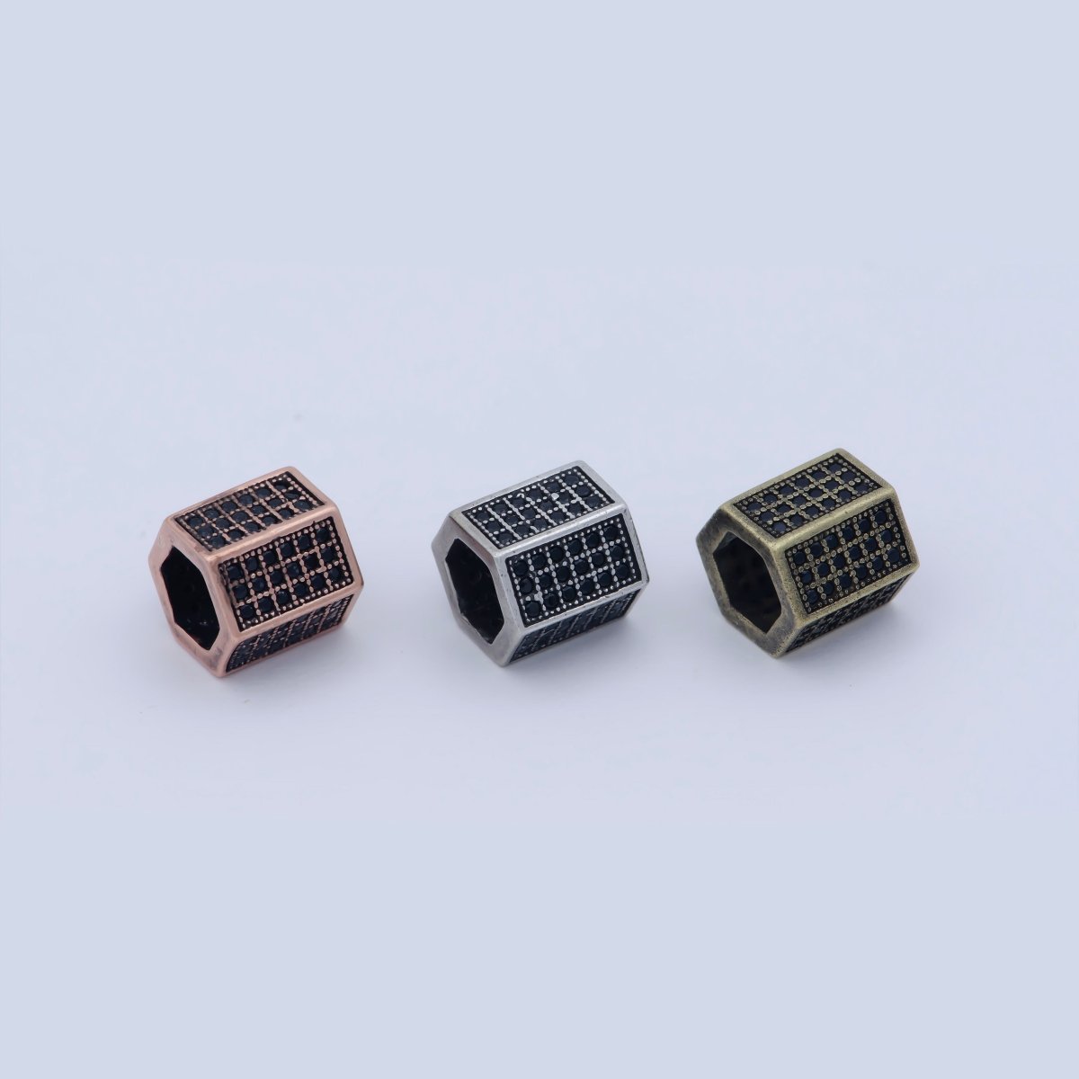 Gold Filled Black Micro Paved Hexagonal Spacer Bead in Antique Gold, Rose Gold & Silver | B-019, B-540, B-541 - DLUXCA