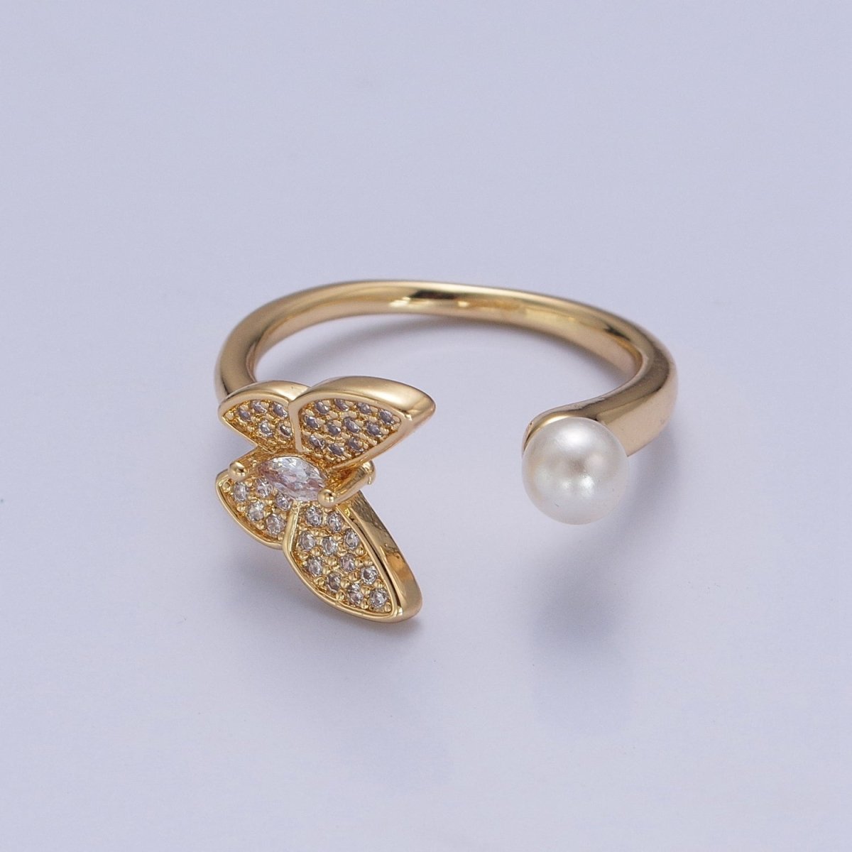 Gold Filled butterfly ring Pearl butterfly rin, stackable adjustable ring, dainty ring O-2139 - DLUXCA