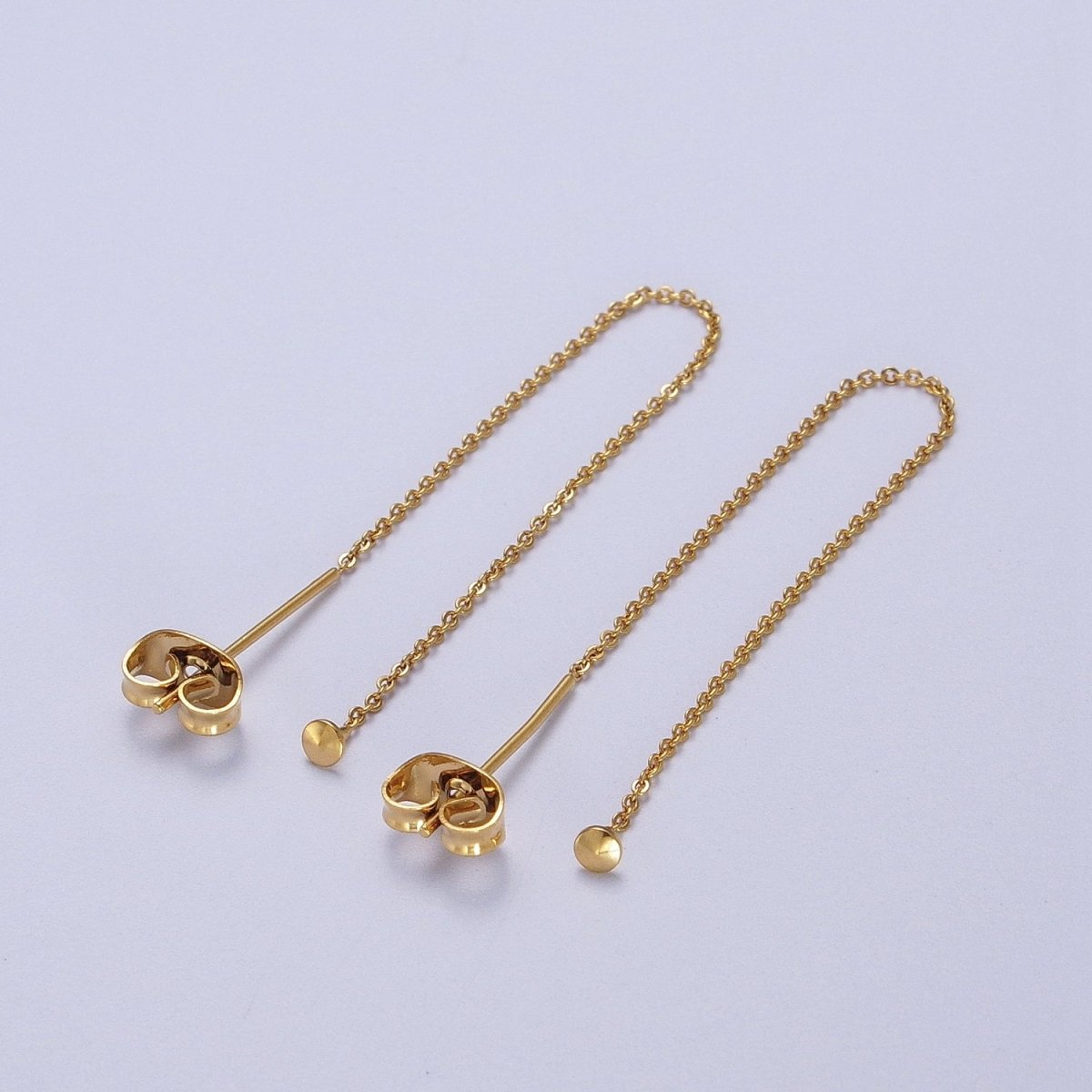 Gold Filled Cable Rolo Chain Long Threader Earrings in Gold & Silver K-201 K-204 - DLUXCA