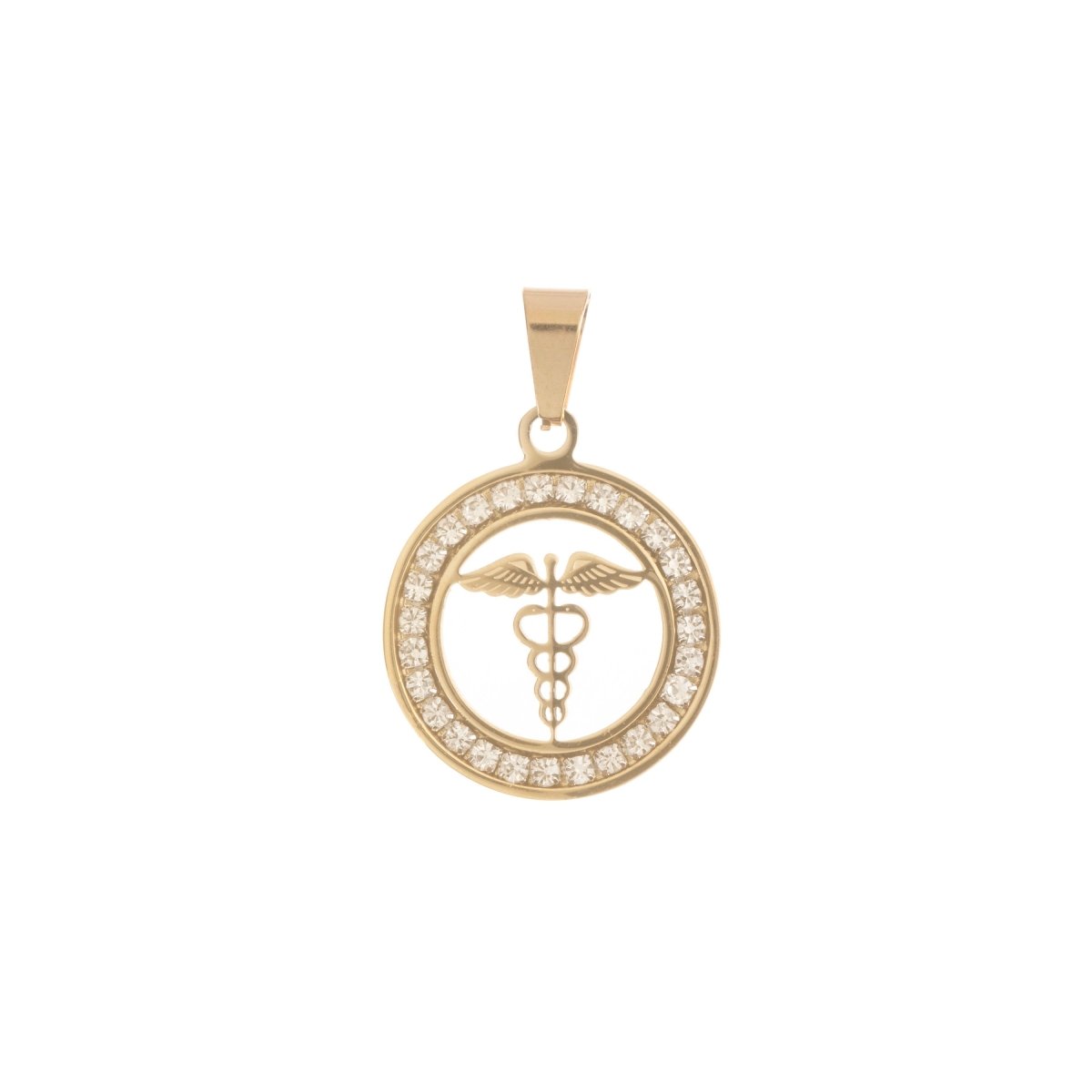 Gold Filled Caduceus Staff of Hermes Hermetic Staff Coin Medallion Necklace Pendant Charm Bead Bails Findings for Jewelry Making J-521 - DLUXCA
