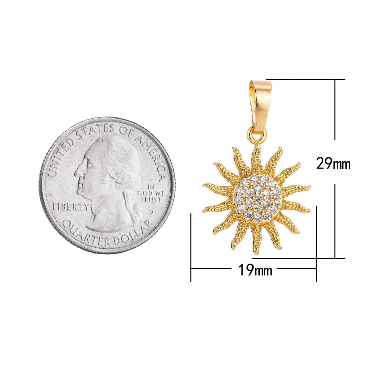 Gold Filled Celestial, Bright Shiny Sun, Cubic Zirconia Necklace PENDANT Charm Bails Findings for Jewelry Making H-016 - DLUXCA