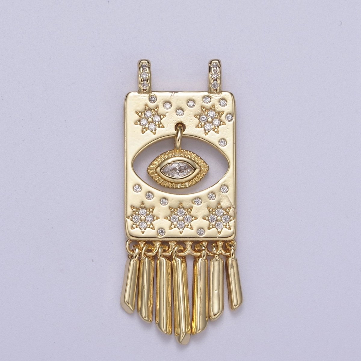 Gold Filled Celestial Tag Evil Eye Charm Connector for Necklace Pendant Double Bail F-549 - DLUXCA