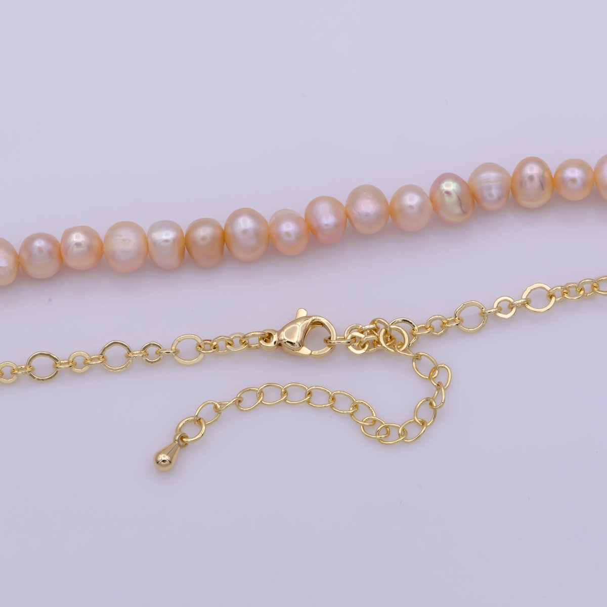 Gold Filled Chain Pink Freshwater Rice Pearl Necklace, 6mm Pearl Necklace for Women, Baroque Pearl Necklace | WA-409 Clearance Pricing - DLUXCA