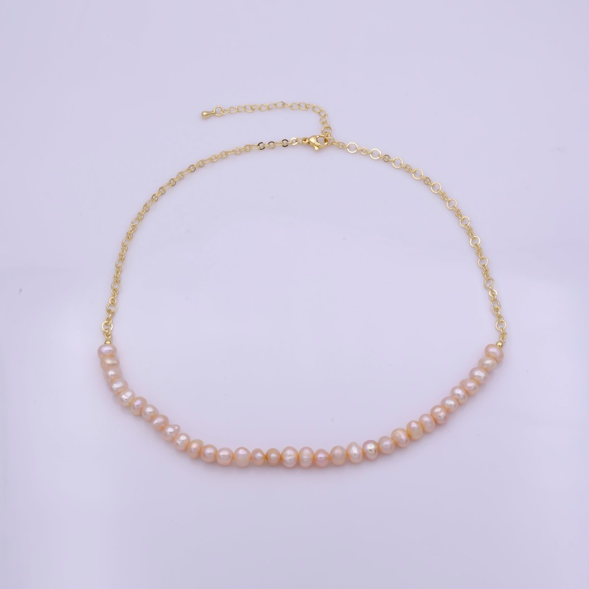 Gold Filled Chain Pink Freshwater Rice Pearl Necklace, 6mm Pearl Necklace for Women, Baroque Pearl Necklace | WA-409 Clearance Pricing - DLUXCA