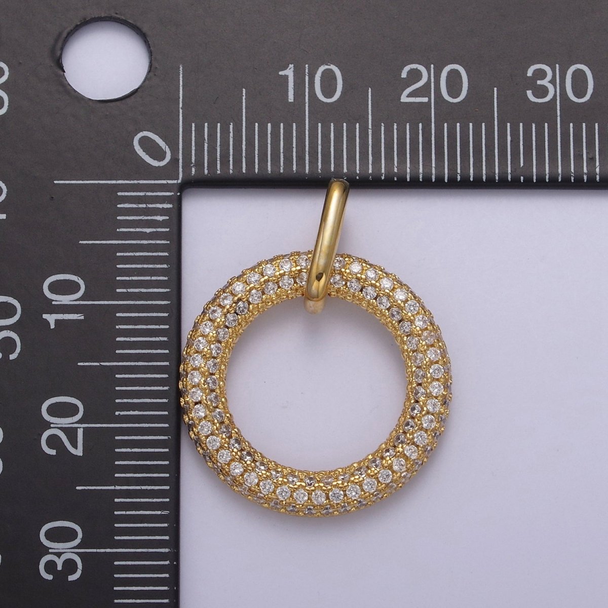 Gold Filled Circle Charm, CZ Pave Round Geometry Jewelry Pendant Quality Jewelry Supply N-544 - DLUXCA