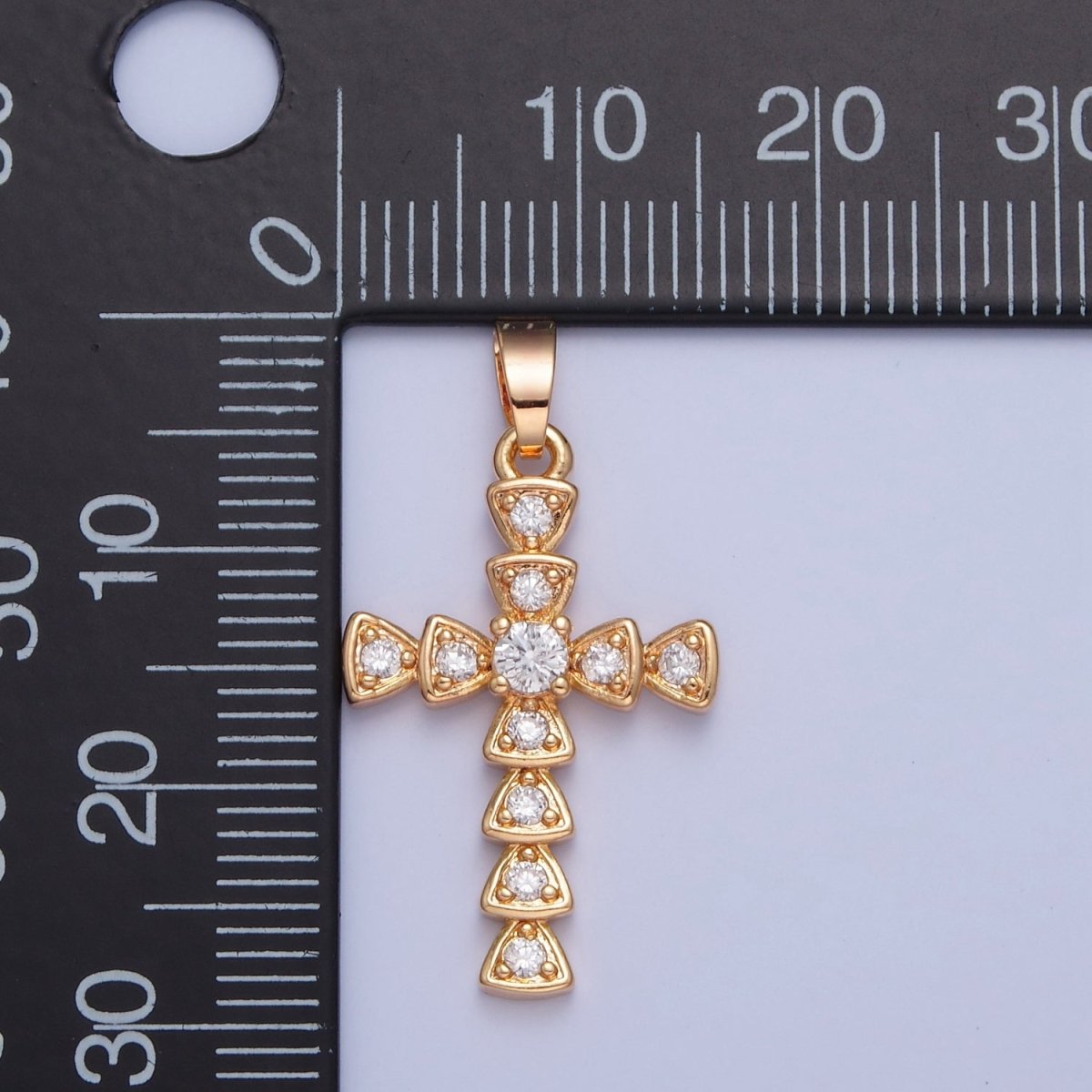 Gold Filled Clear Cubic Zirconia Cross Pendant, Round CZ Religious Christian Catholic Jewelry Component For Necklace Making H-084 - DLUXCA