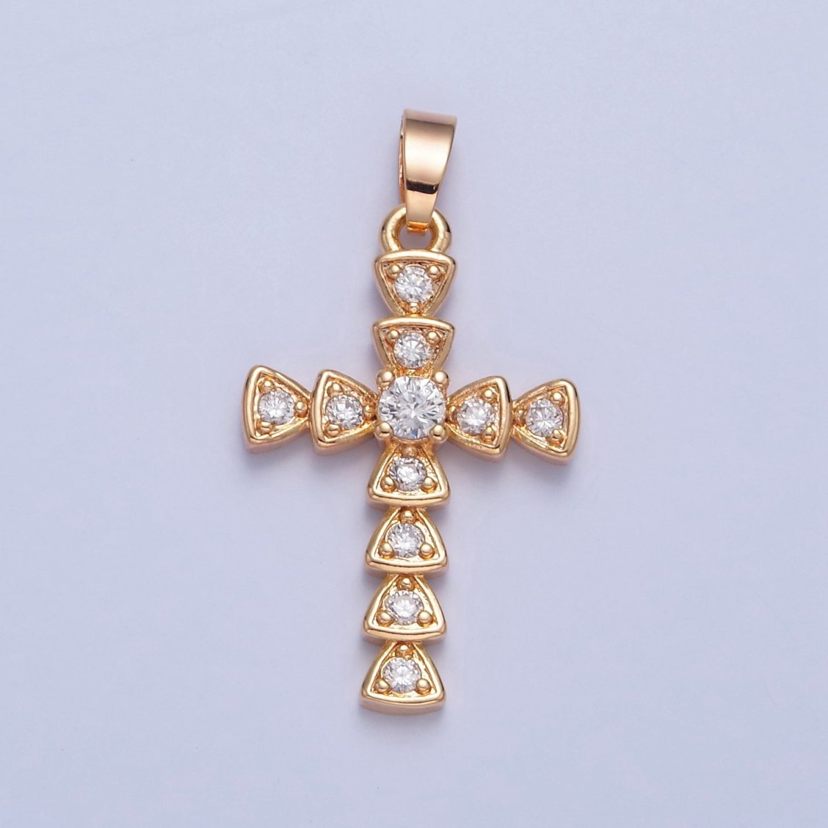 Gold Filled Clear Cubic Zirconia Cross Pendant, Round CZ Religious Christian Catholic Jewelry Component For Necklace Making H-084 - DLUXCA