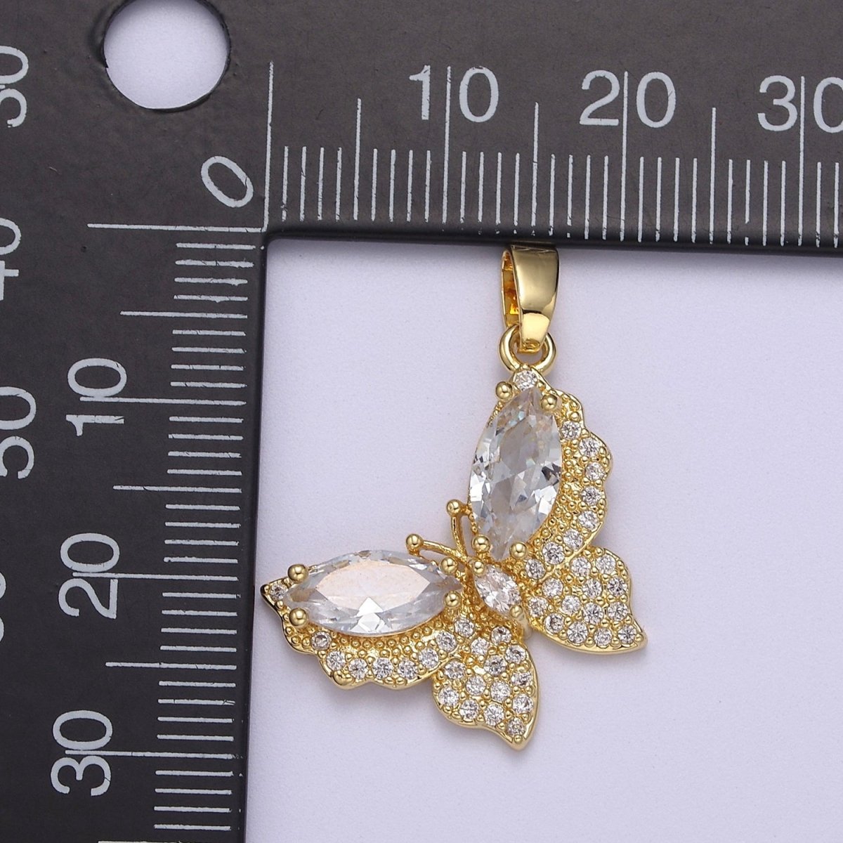 Gold Filled Clear CZ Micro Pave Butterfly Shape Pendant, 24K Gold Filled Butterfly Charm J-519 - DLUXCA