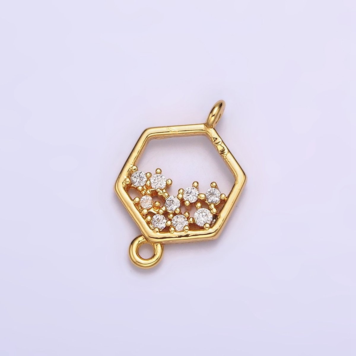 Gold Filled Clear CZ Micro Paved CZ Open Hexagonal Connector G-647 - DLUXCA