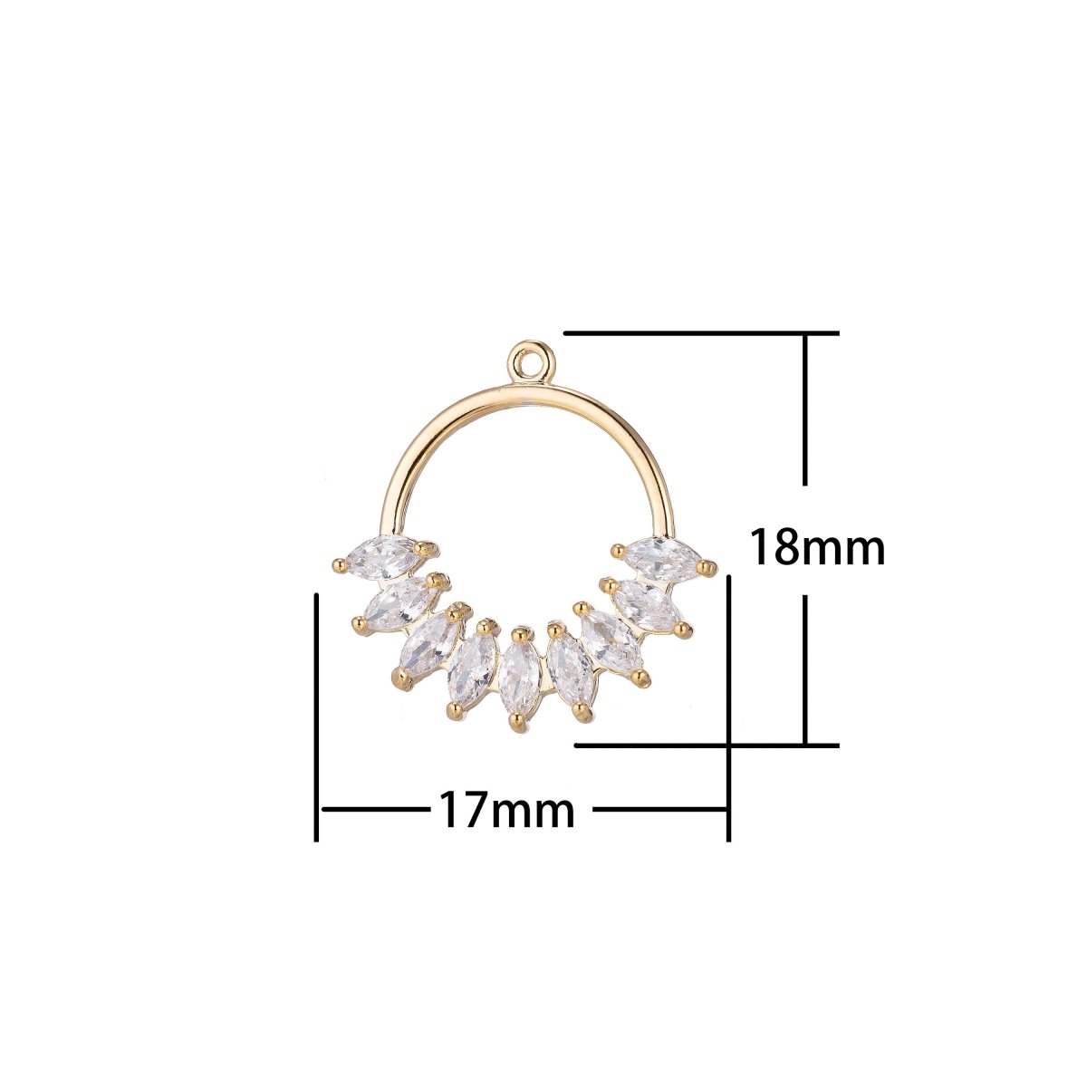 Gold Filled Clear Marquise Cubic Zirconia 18mm Round Open Wreath Charm in Gold & Silver E-406 - DLUXCA