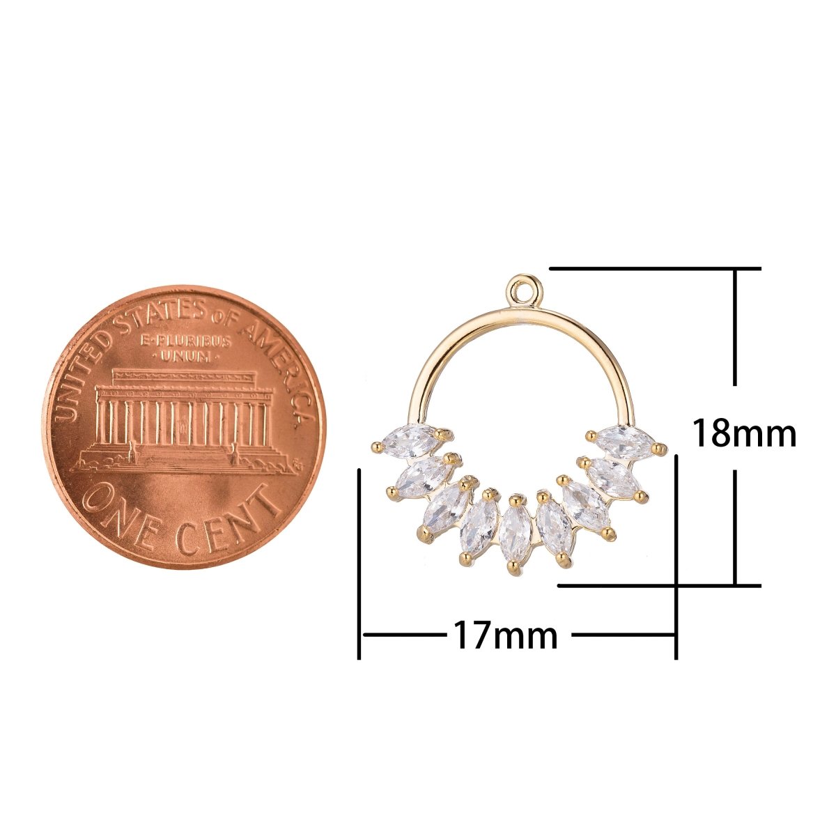 Gold Filled Clear Marquise Cubic Zirconia 18mm Round Open Wreath Charm in Gold & Silver E-406 - DLUXCA