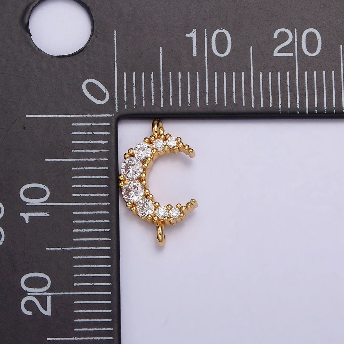 Gold Filled Clear Micro Paved CZ Celestial Crescent Moon Connector G-643 - DLUXCA