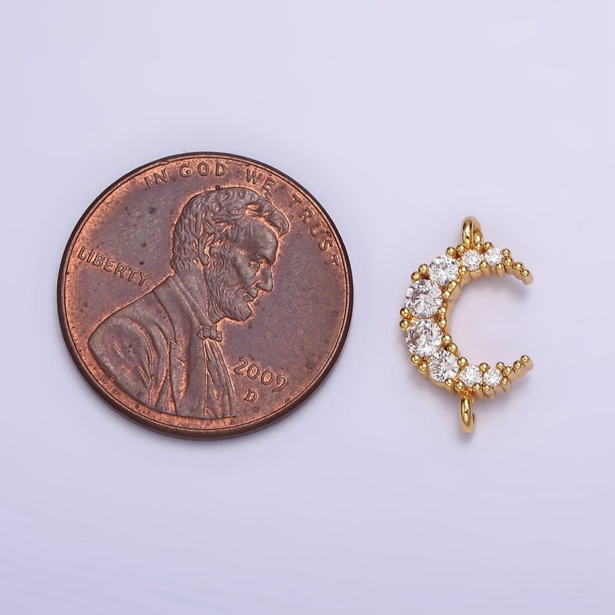 Gold Filled Clear Micro Paved CZ Celestial Crescent Moon Connector G-643 - DLUXCA