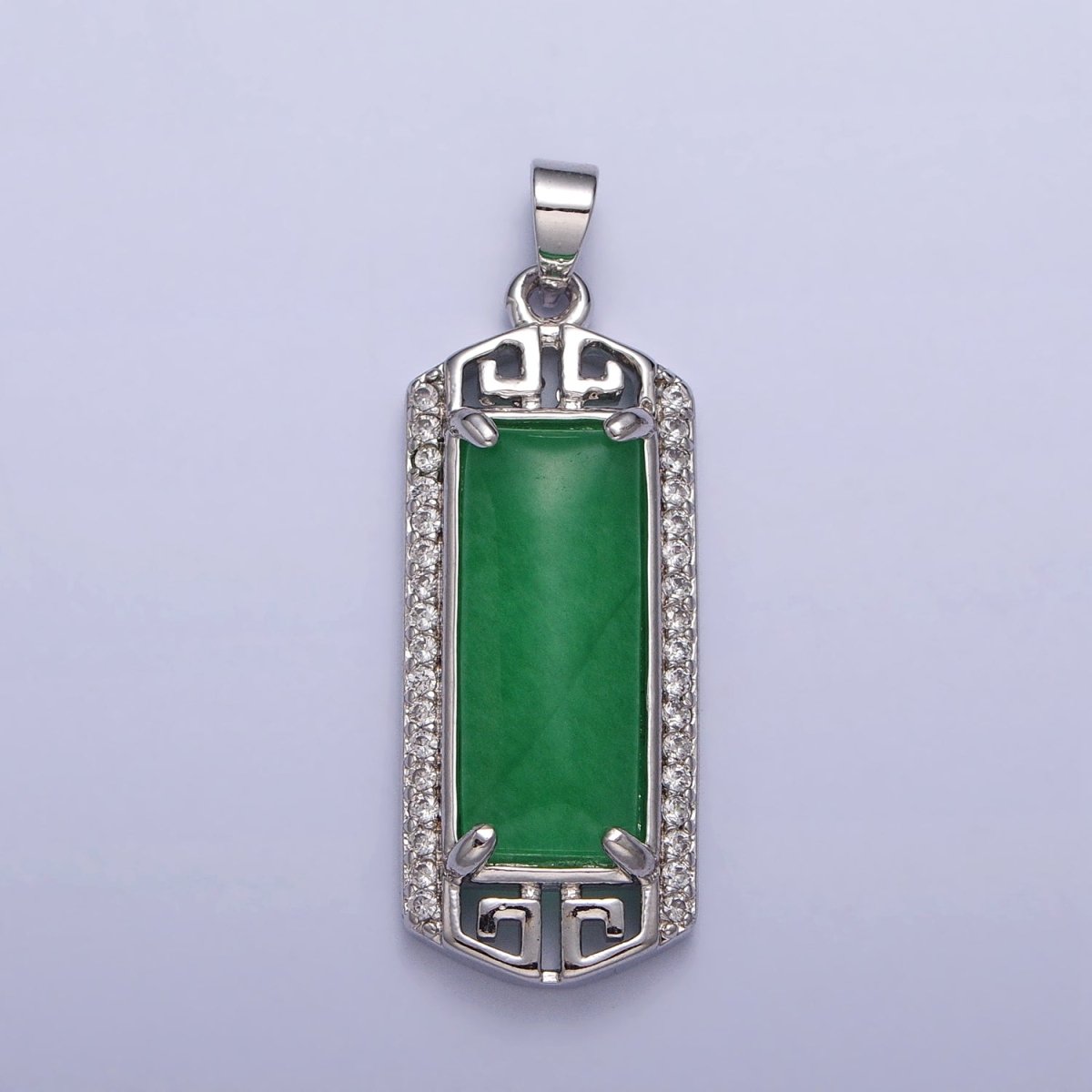 Gold Filled Clear Micro Paved CZ Green Jade Bar Pendant in Gold & Silver | AA097 AA098 - DLUXCA