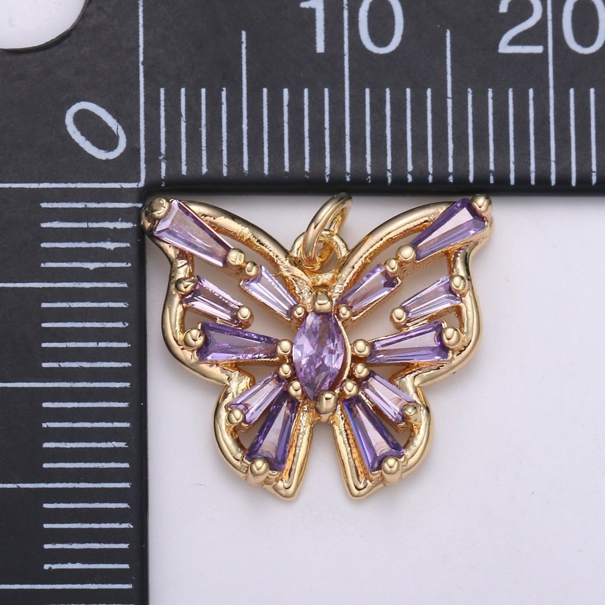 Gold Filled Clear, Pink, Purple Baguette Butterfly Wings Mini Charm E-100 - E-102 - DLUXCA