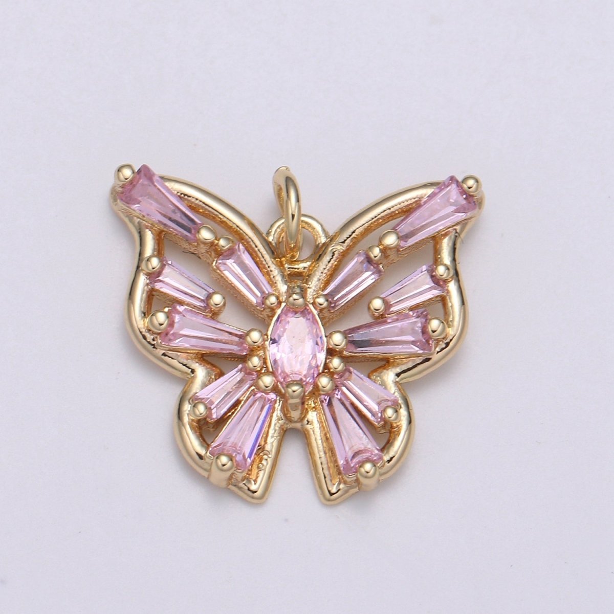 Gold Filled Clear, Pink, Purple Baguette Butterfly Wings Mini Charm E-100 - E-102 - DLUXCA