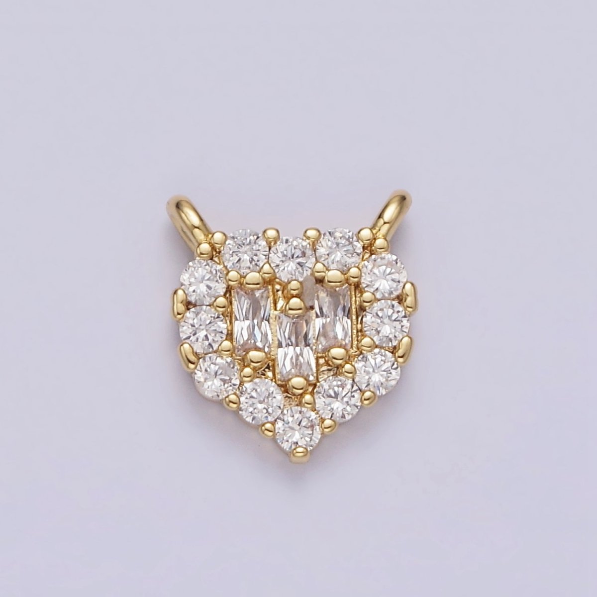 Gold Filled Clear Triple Baguette Micro Paved CZ 10mm Heart Connector G-664 - DLUXCA