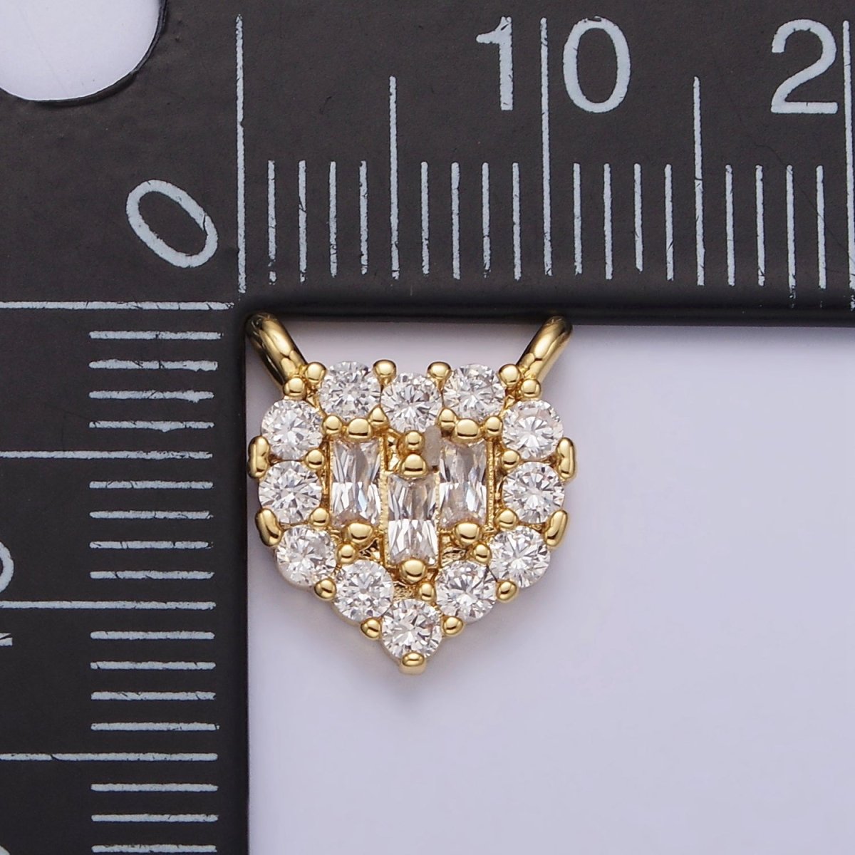 Gold Filled Clear Triple Baguette Micro Paved CZ 10mm Heart Connector G-664 - DLUXCA