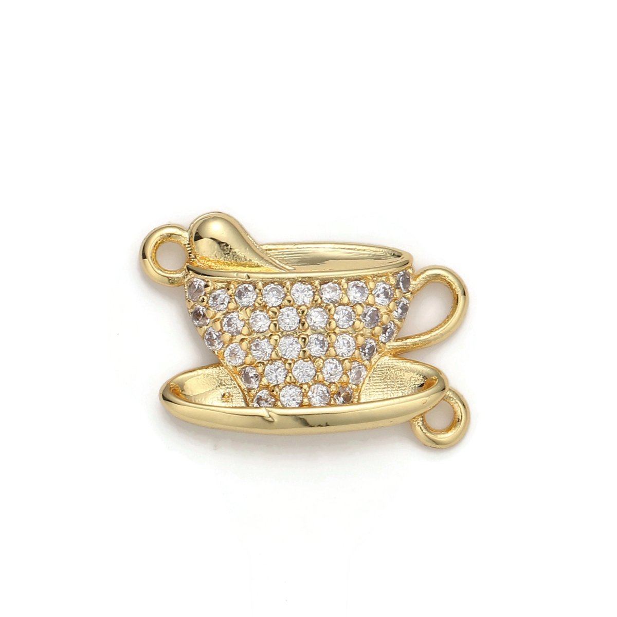 Gold Filled Coffee Tea Cup Micro Pave Connector Charm, Cubic Zirconia Pendant Charm, For DIY Jewelry, Gold Silver Color Option F-367 F-368 - DLUXCA