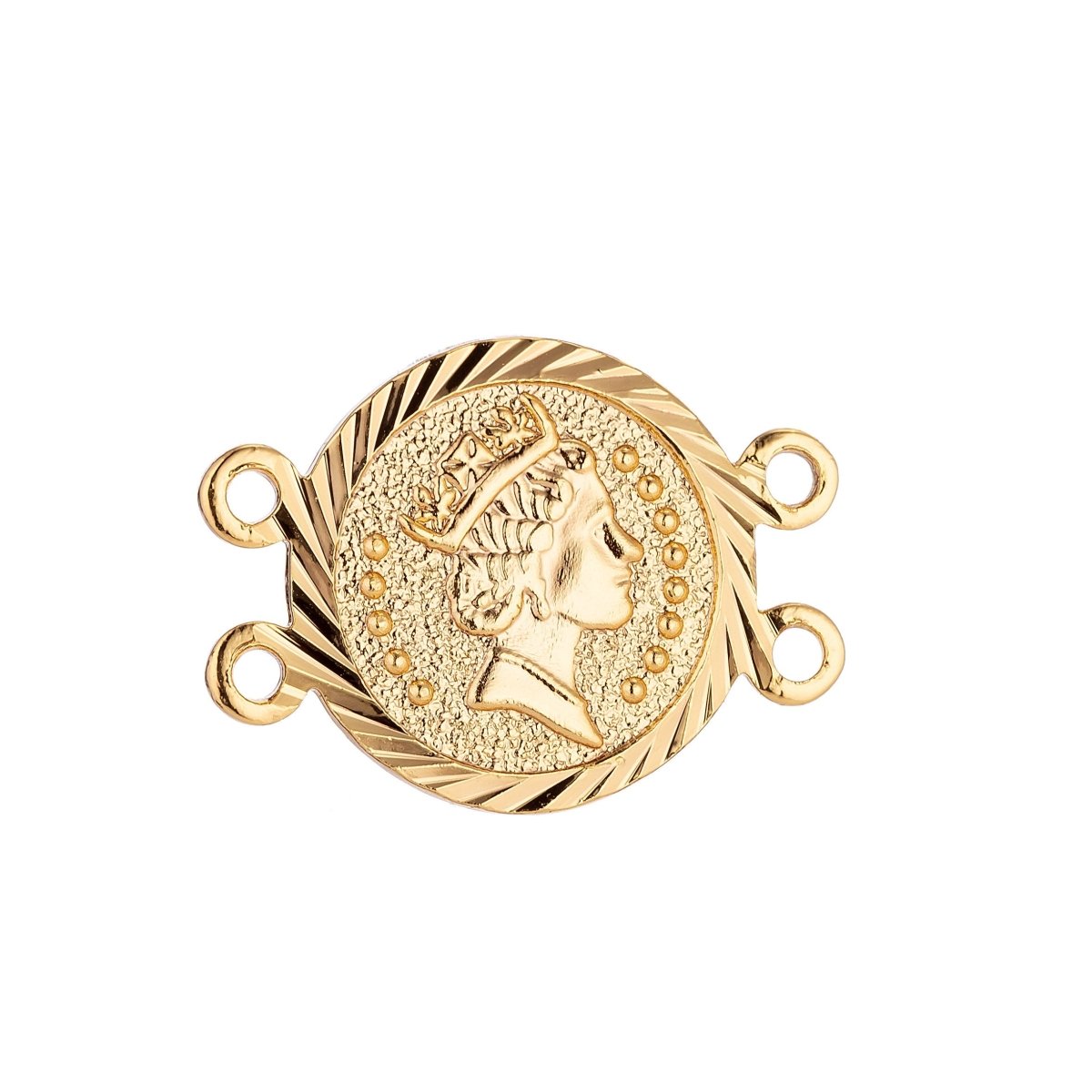 Gold Filled Coin Queen Elizabeth Medallion Bracelet Charm Connector Layer Necklace Connector Finding For Jewelry Making 19x14mm F-052 - DLUXCA