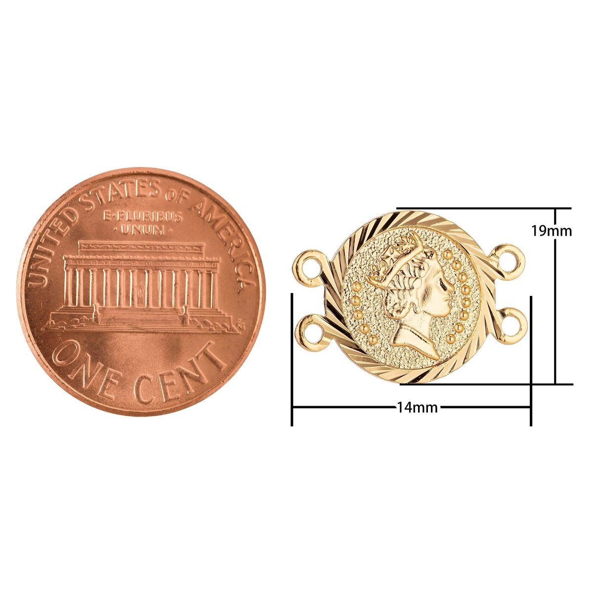 Gold Filled Coin Queen Elizabeth Medallion Bracelet Charm Connector Layer Necklace Connector Finding For Jewelry Making 19x14mm F-052 - DLUXCA