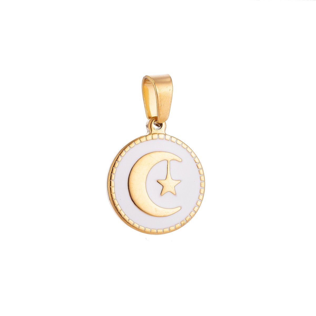 Gold Filled Crescent Sailor Moon and Star in Circle Medallion Necklace Pendant Bracelet Beads Earring Charm Bails for Jewelry Making J-373 - DLUXCA
