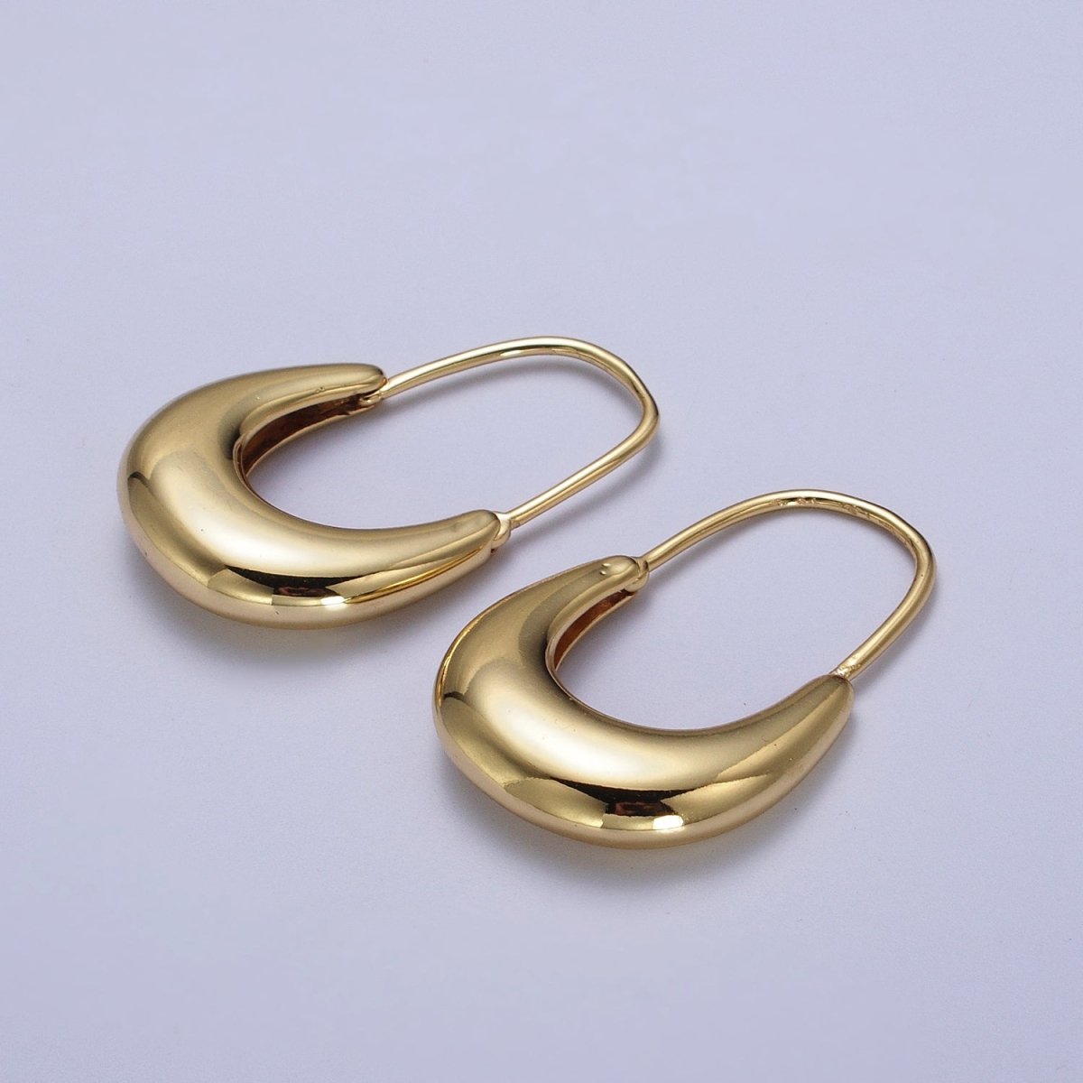 Gold Filled Crescent U Hoop Chubby Dome Hook Earrings in Gold & Silver | Y-258 Y-269 - DLUXCA