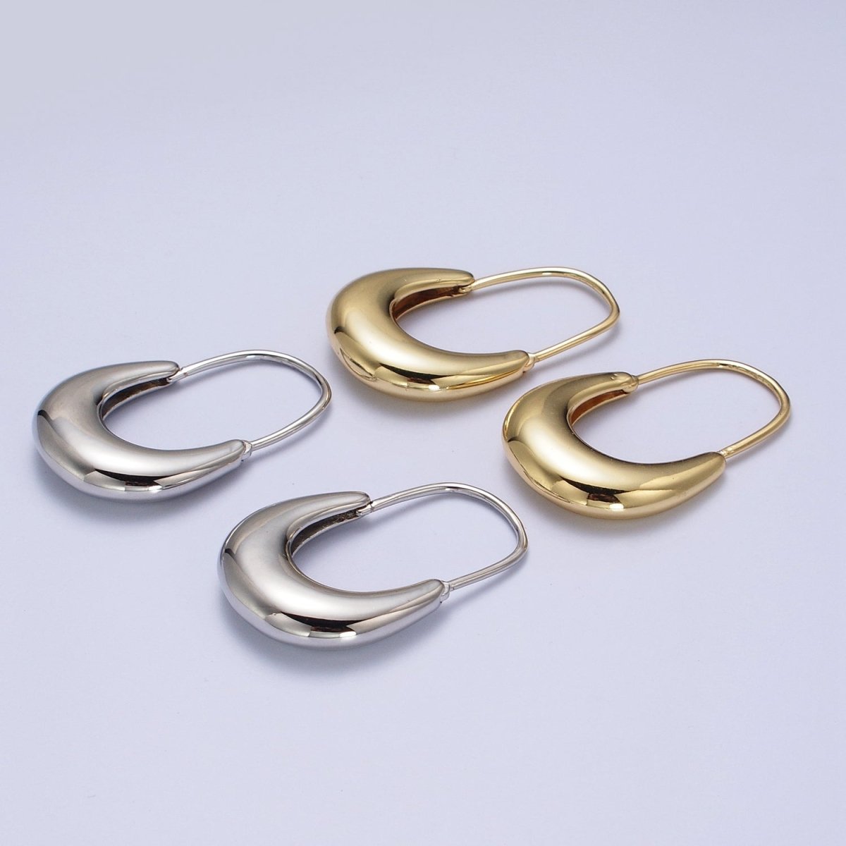 Gold Filled Crescent U Hoop Chubby Dome Hook Earrings in Gold & Silver | Y-258 Y-269 - DLUXCA