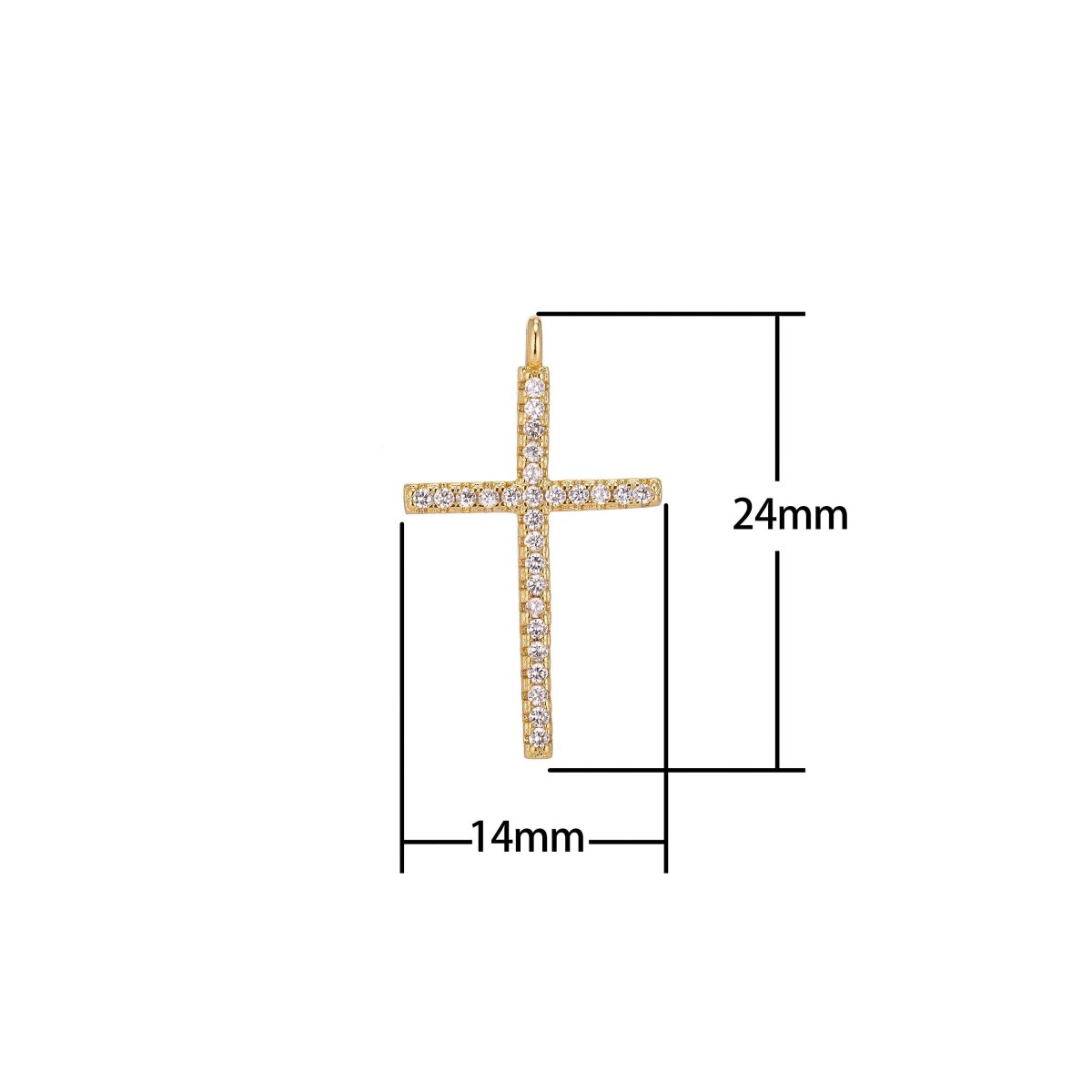 Gold Filled Cross, Golden Jesus, Faith, Believe, Pray, Love Cubic Zirconia Necklace Pendant Charm Bead Bails Findings for Jewelry Making C-154 - DLUXCA