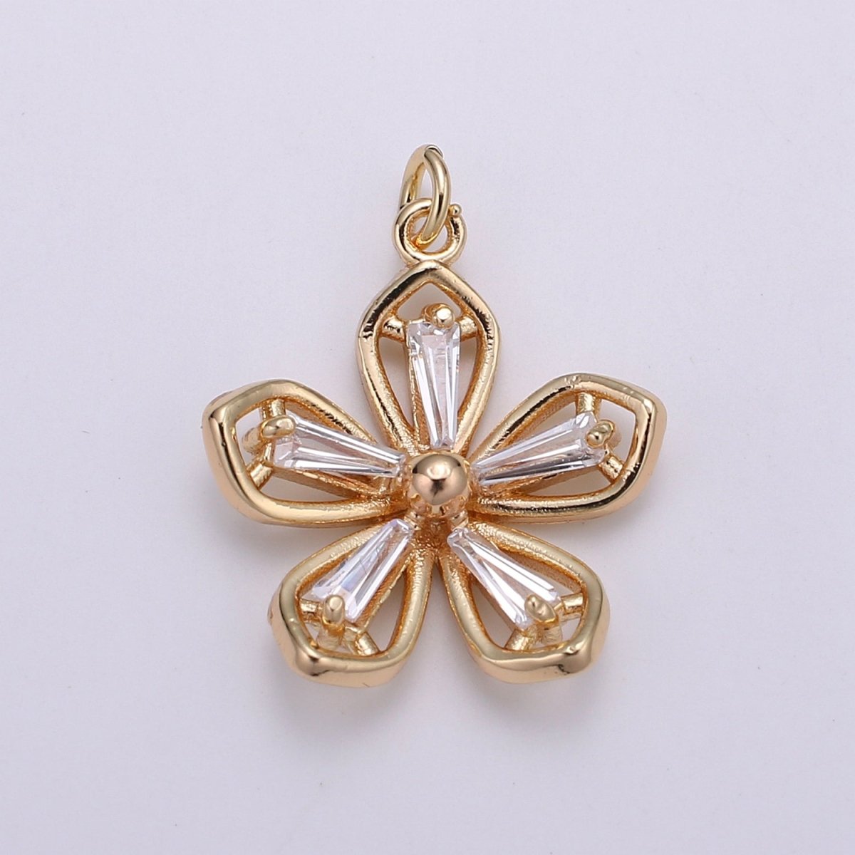 Gold Filled Crystal Clear Simple Flower Charm E-103 - DLUXCA