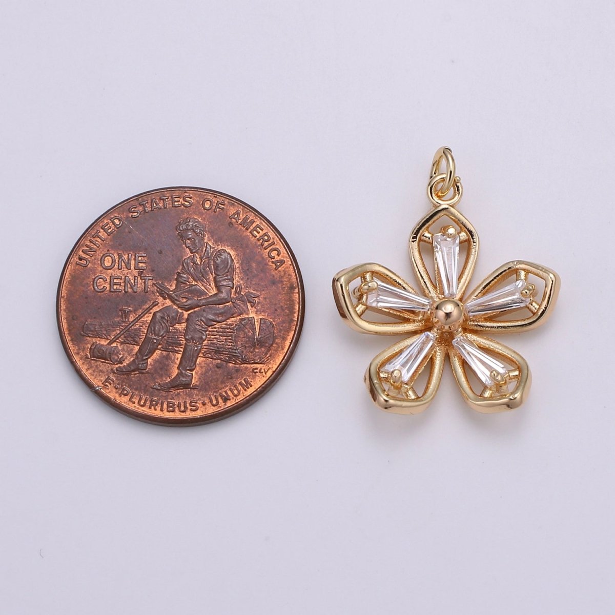 Gold Filled Crystal Clear Simple Flower Charm E-103 - DLUXCA