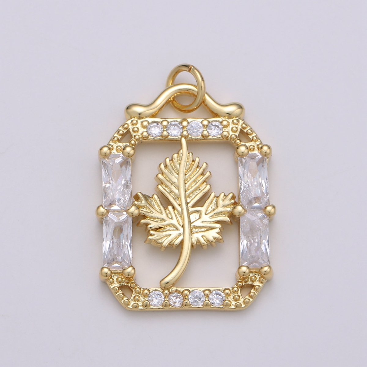 Gold Filled Crystal Maple Leaf in Frame Charm D-833 - DLUXCA