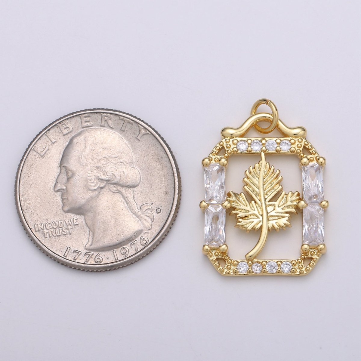 Gold Filled Crystal Maple Leaf in Frame Charm D-833 - DLUXCA