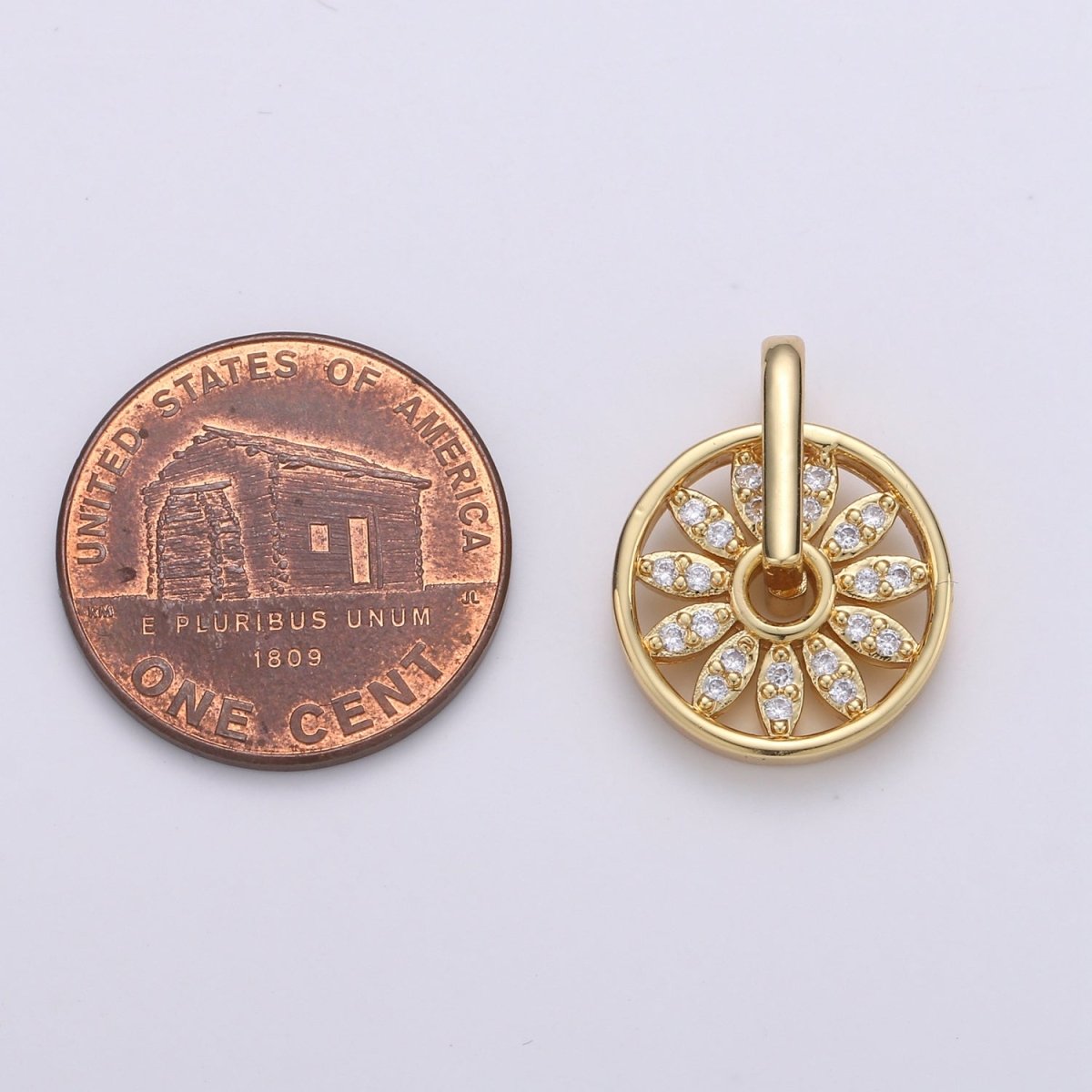 Gold Filled Crystal Wheels Cz Charm Round D-899 - DLUXCA