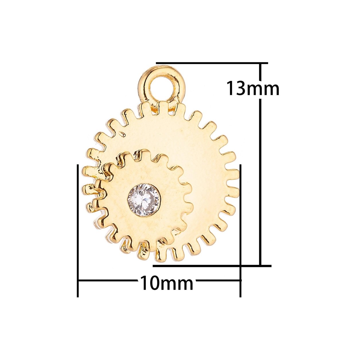 Gold Filled Cubic Zirconia Clock Gear Charm, Pendant C-020 - DLUXCA